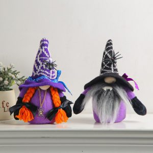 Halloween Gnome Plush Doll with Spider Necklace